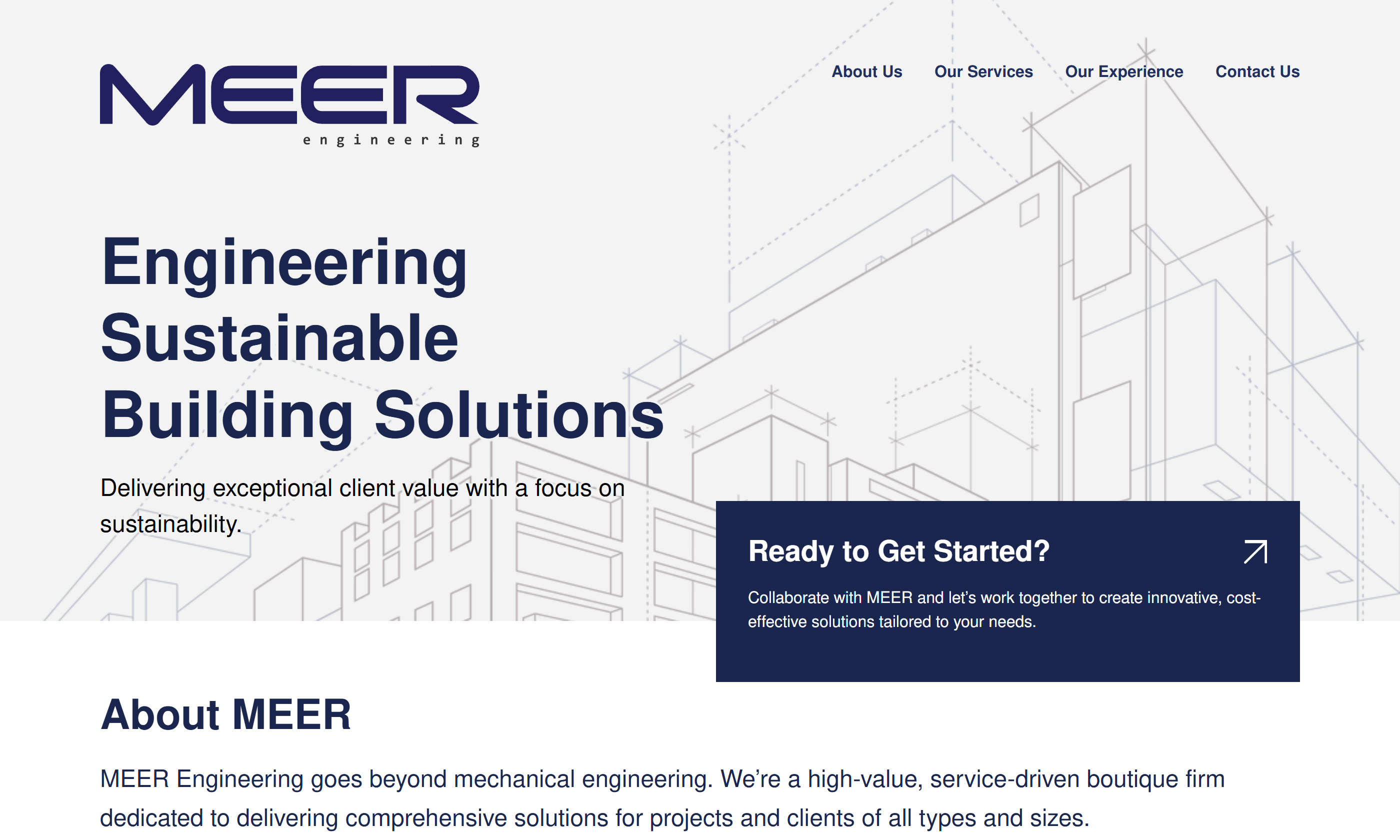 Photo of MEER Engineering's homepage.
